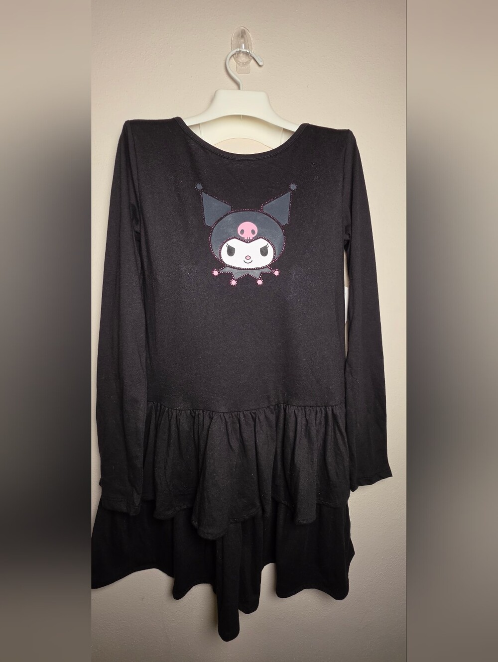 Sanrio Kuromi Black Long Sleeve Peplum Dress with Pink Details